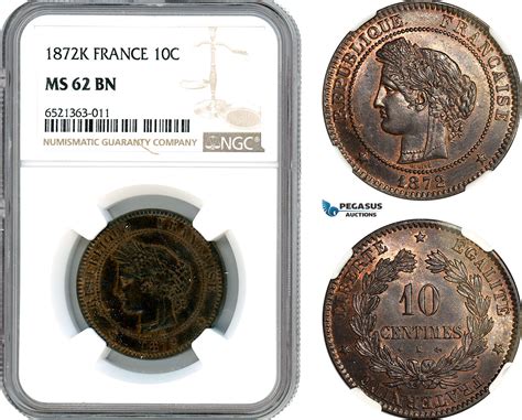 France 10 Centimes 1872 Ngc Ms62bn Ma Shops