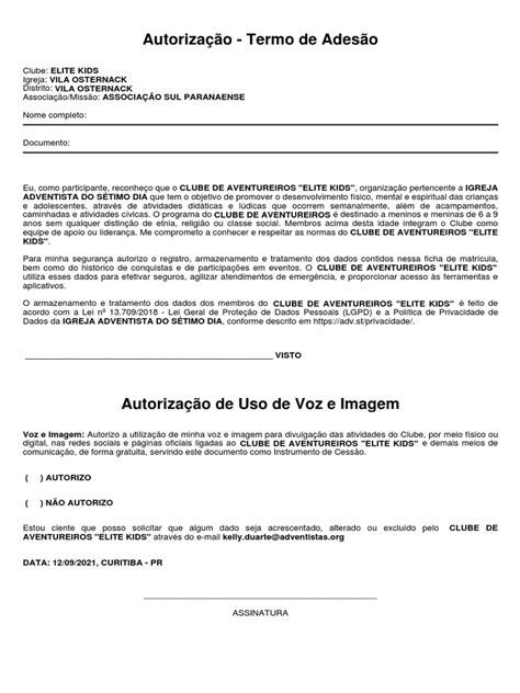 Termo Da Lgpd Pdf Privacidade De Informações Igreja Adventista Do