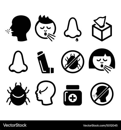 Cold Flu Icons Nasal Infection Allergy Nose Vector Image