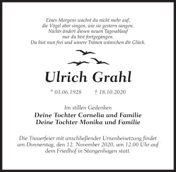 Traueranzeigen Von Ulrich Grahl Trauer Anzeigen De