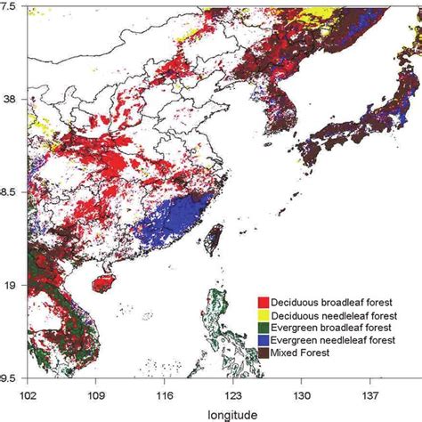 Spatial Distributions Of Various Types Of Land Use In East Asia