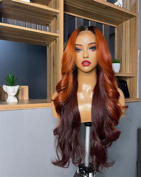 Ombre Ginger Orange Dark Red Lace Front Wigs Brazilian Remy Human Hair