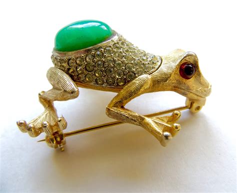 Vintage Frog Brooch Peking Glass Rhinestone Frog Pin Vintage Reptile