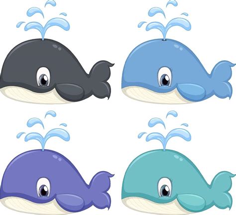 Set of different cute whale cartoon characters 19863959 Vector Art at ...