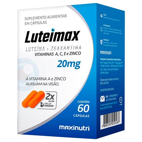 Luteimax Luteína Zeaxantina Vitaminas a c E e Zinco 60cps Maxinutri