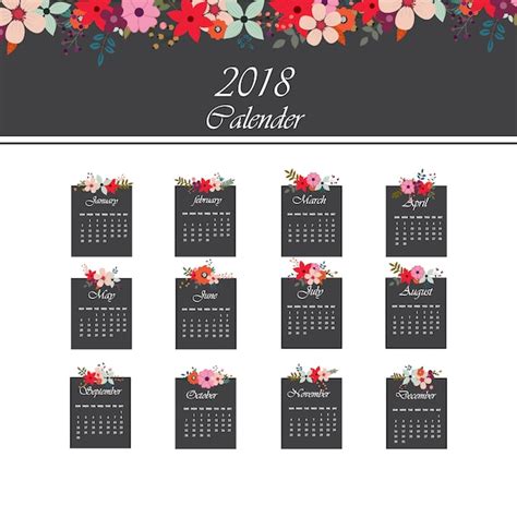 Calendario 2018 con diseño floral Vector Premium