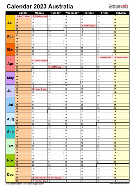 Australia Calendar Free Printable Pdf Templates