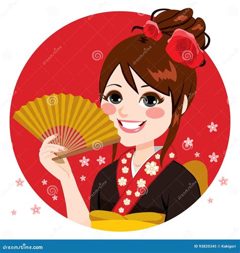 Japanese Woman Holding Fan Stock Vector Illustration Of Dress 93820345