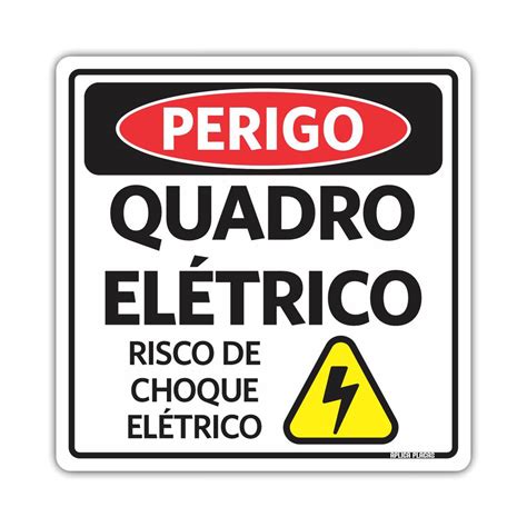 Placa Sinalização Perigo Quadro Elétrico Risco De Choque 15x15cm