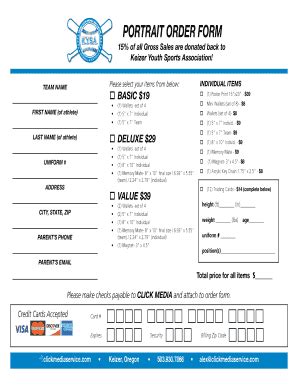 Fillable Online Keizeryouthsports PORTRAIT ORDER FORM