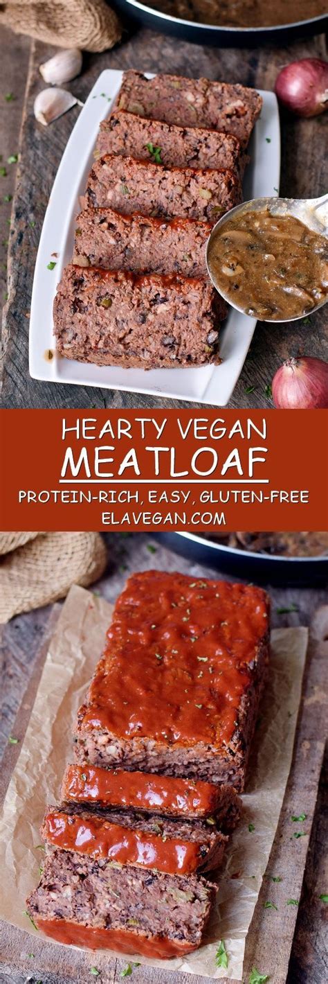 Vegan Meatloaf With Mushroom Sauce Gluten Free Recipe Elavegan Vegan Christmas Recipes