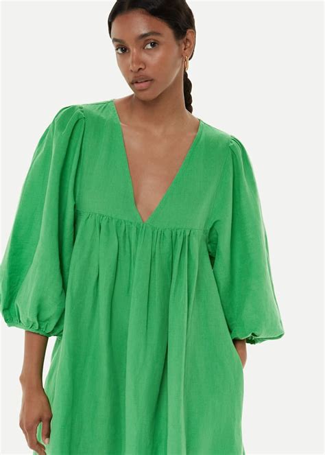 Green Gloria Linen Blend Dress Whistles Whistles Uk