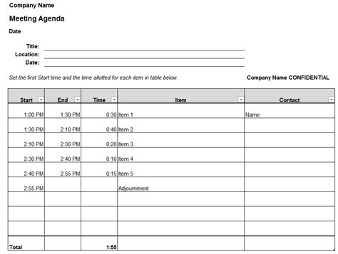 Adjustable Meeting Agenda Template In Excel Downloadxlsx