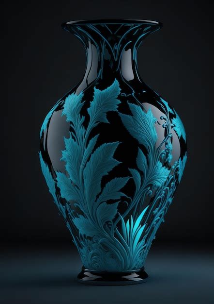 Premium Ai Image A Blue Vase With A Leaf Pattern On It