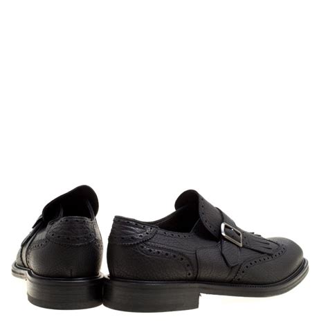 Black Brogue Leather Genesis Fringe Detail Wingtip Loafers Size 435
