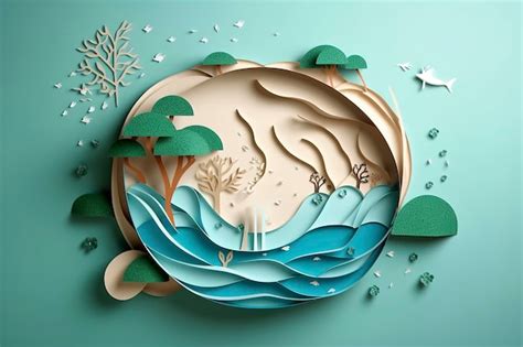 Premium AI Image Paper Art Ecology And World Water Day Saving Water