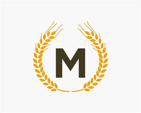 Letter M Agriculture Logo Design With Wheat Symbol Vector Art