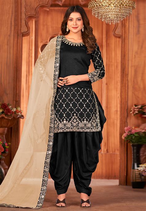 Black Art Silk Patiala Suit 254361