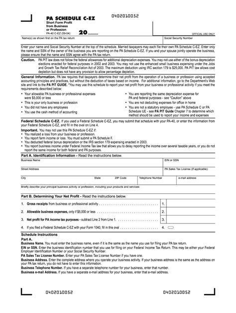 Pa Schedule C EZ Form - Fill Out and Sign Printable PDF Template ...