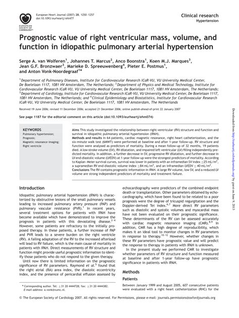 Pdf Prognostic Value Of Right Ventricular Mass Volume And Function