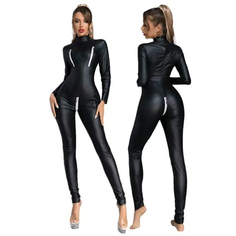 Hot Sexy Lingerie Women Latex Underwear Sex Zipper Sexy Bodysuit Women PU Leather Cosplay Erotic