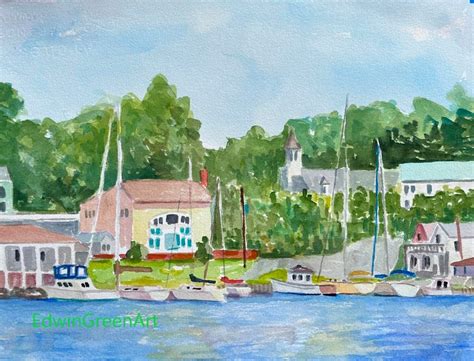 Chesapeake Bay Watercolor Urbanna Matted 16x12 14x10 Image On Arches