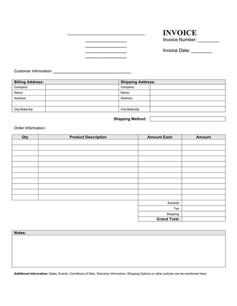 Blank invoice template