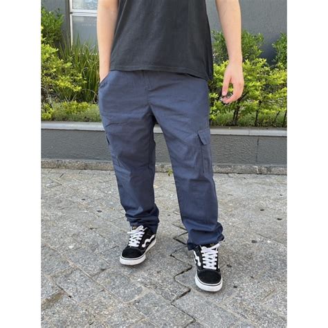 Calça Cargo Azul Estilo Skate C Elástico Escorrega O Preço