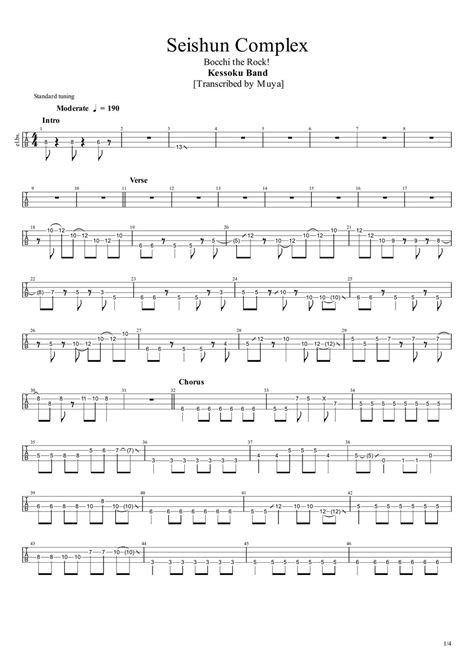 Kessoku Band Seishun Complex Bass Tab Sheets By Muya Rizal