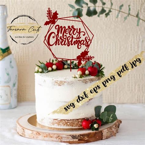 Merry Christmas Cake Topper Svg Merry Christmas Cake Cut Etsy