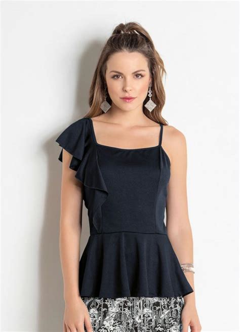 Blusa Peplum De Al A E Manga Babado Preta Queima De Estoque