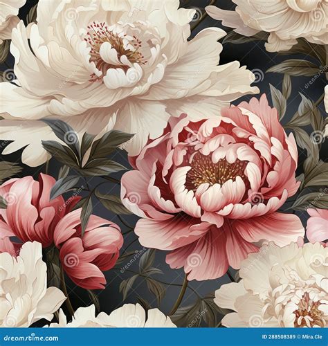 Peony Floral Seamless Pattern Created With Generative AI Stock