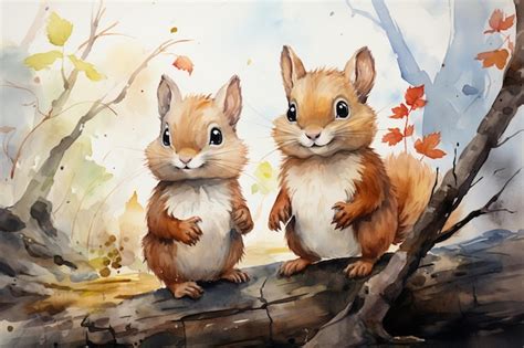 Premium AI Image There Are Two Squirrels Sitting On A Tree Branch In