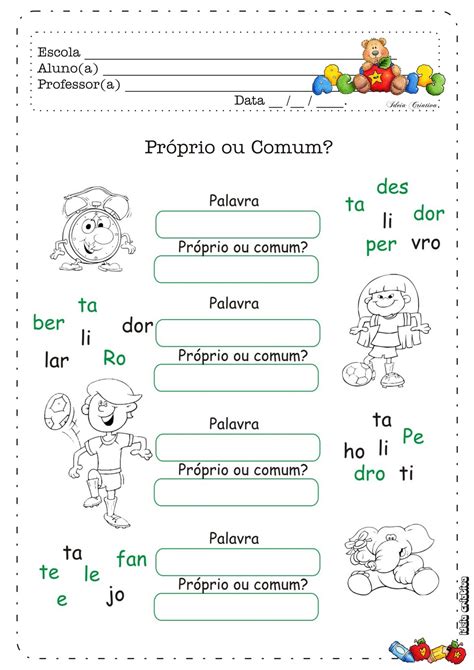 Atividade Substantivo Pr Prio E Comum Ano