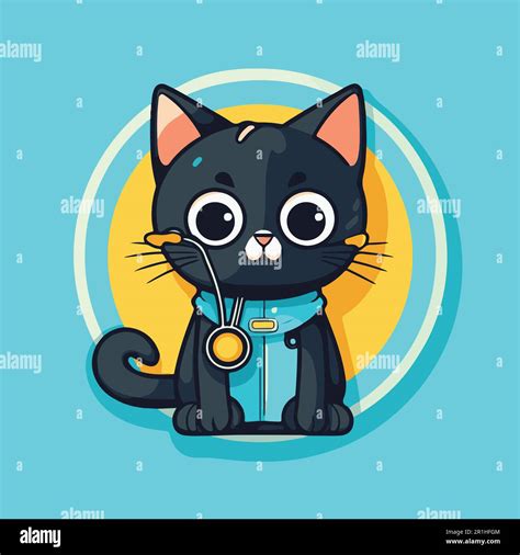 A Black Silhouette Cartoon Vet Cat Vector Illustration Stock Vector