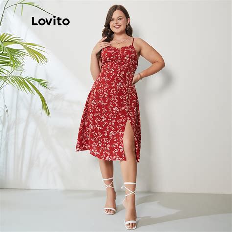 Lovito Plus Size Curve Boho Ditsy Floral Zipper Lightweight And