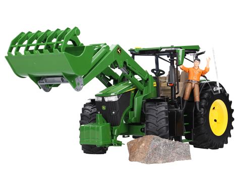 Bruder 03155 ciągnik John Deere 7R 350 z przyczepą i figurką Zabawki