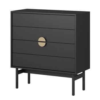 Commode 3 tiroirs noire et métal doré Ilios Maisons du Monde