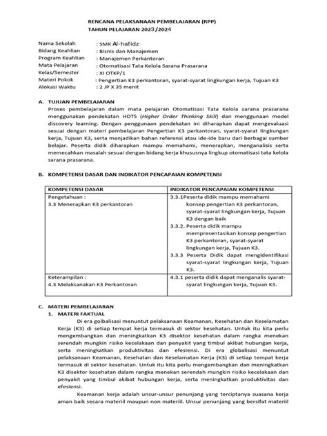 Rpp Otk Sarana Dan Prasarana Kelas Xi Pdf