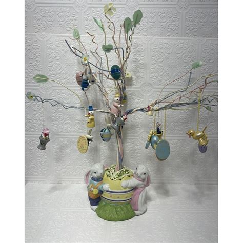 Vintage Easter Tree 15 Inch With Wood Ornaments Ceramic Egg Base Etsy
