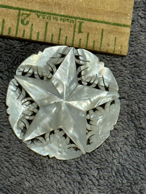 Carved Mother Of Pearl Bethlehem Star Brooch Pin 2 V Gem