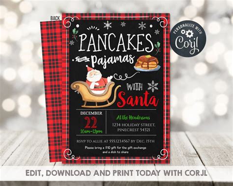 Christmas Pancakes And Pajamas With Santa Invitation Pancakes And