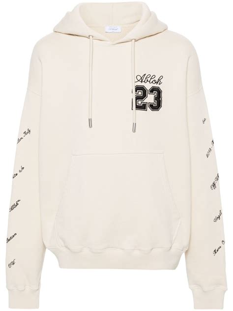 Off White Embroidered Logo Cotton Hoodie Neutrals Farfetch