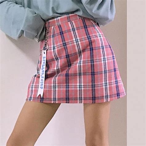 itGirl Shop PINK PLAID PENCIL SKIRT WITH CUTE KEYCHAIN Aesthetic ...
