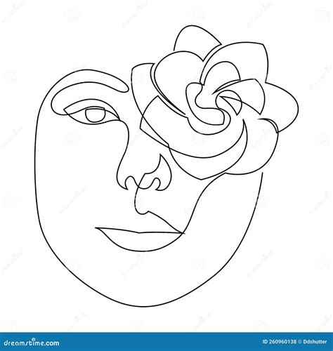 Abstract Floral Female On White Background One Line Drawing Style