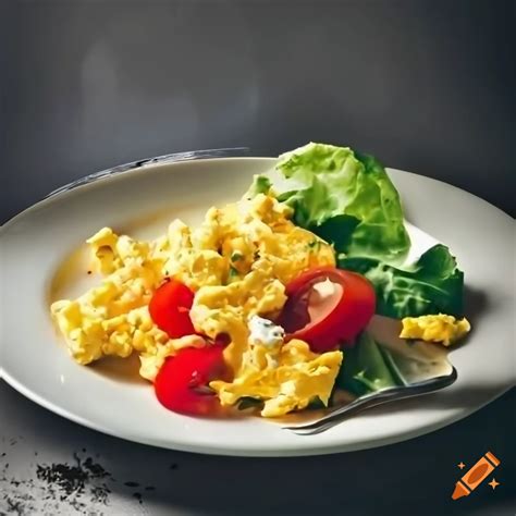 Scrambled Eggs With Feta Cheese And Salad Plate On Craiyon