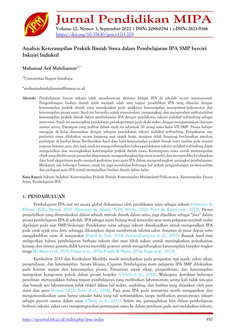 Pdf Analisis Keterampilan Praktik Ilmiah Siswa Dalam Pembelajaran Ipa