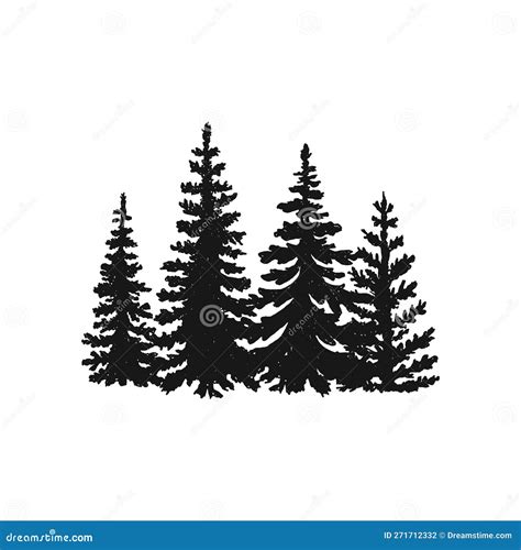 Hand Drawn Forest Fir Trees Silhouettes Coniferous Spruce Horizontal