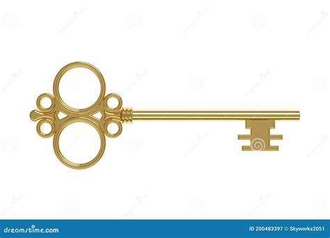 Golden Key Gold Vintage Key Isolated On White Background Stock