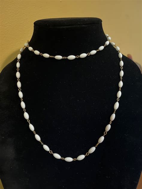 Monet White Beaded Necklace Gem